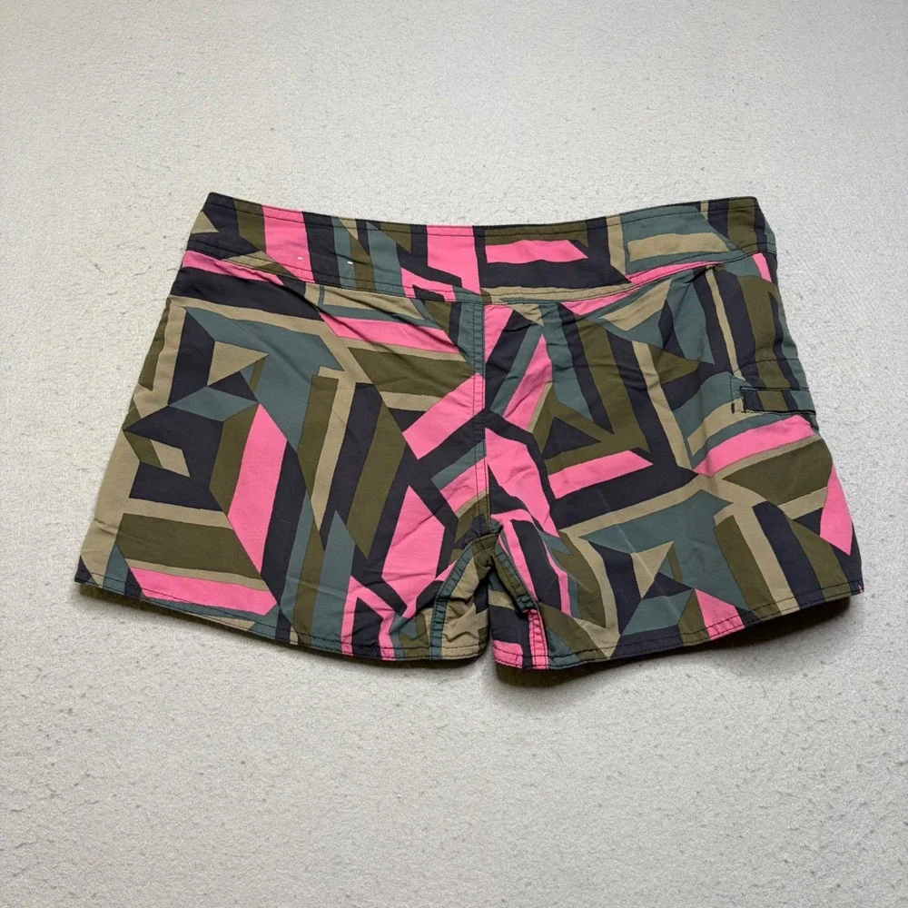 Patagonia Board Shorts Womens 6 Pink Green Geometric Abstract Surf Swim Shorts